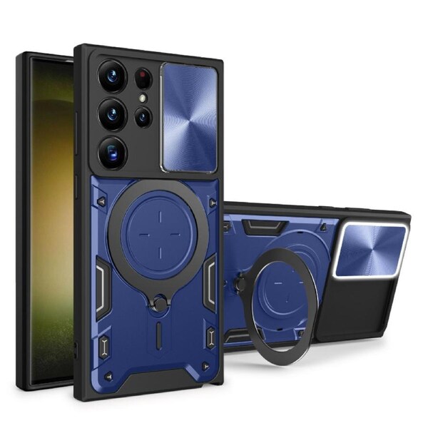 For Samsung Galaxy S23 Ultra Case, Magnetic Support Car Mount Magnetic Military Shell - Blue