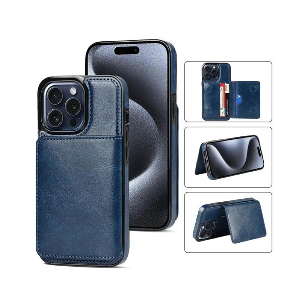 IPhone 15 Pro Max Wallet Case With Card Holder,Pu Leather RFID Blocking Shockproof Phone Case-Blue