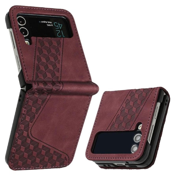 Samsung Galaxy Z Flip 3 Case, PU Leather Flip Cover Magnetic Clasp Design Wallet Card Slots Stand Case - Red