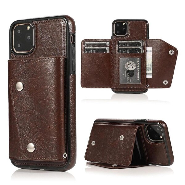 For iPhone 11 Pro Wallet Back Cover, PU Leather Case With Card Holder Phone Case - Brown