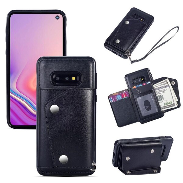 S10E Wallet Back Cover PU Leather Case With Card Holder Phone Case - Black