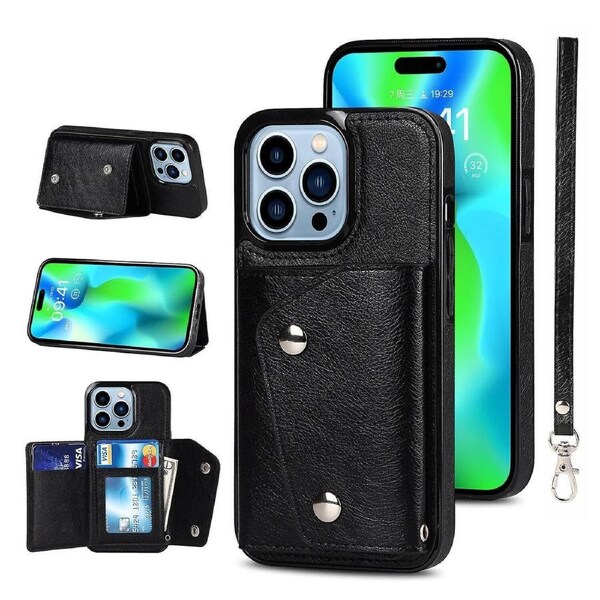 For iPhone 14 Pro Wallet Back Cover, PU Leather Case With Card Holder Phone Case - Black