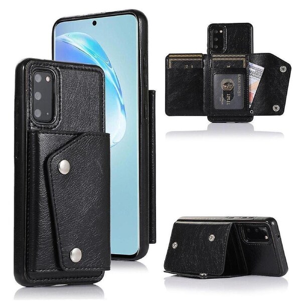 S20 Wallet Back Cover PU Leather Case With Card Holder Phone Case - Black