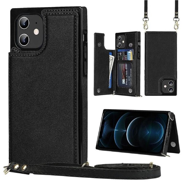 Lanyard Cover for iPhone 14 13 12 11 XS Max Mini Pro Max Case - Black