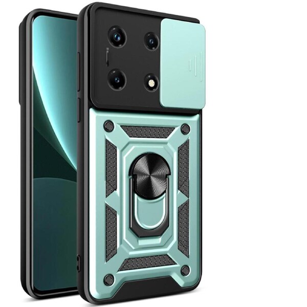 case For Infinix Note 30 Pro 4G Slide Camera Lens Protection and Built in 360 Rotatable Ring Holder - Green