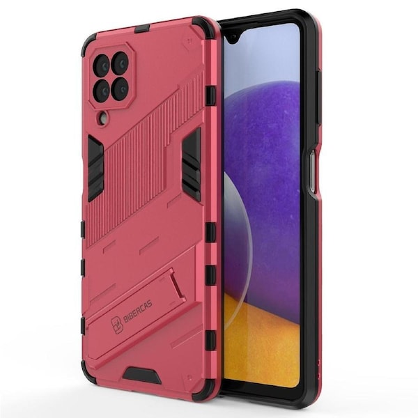 For Samsung A22 4G Shockproof Dual-Layer Stand Cover - Pink