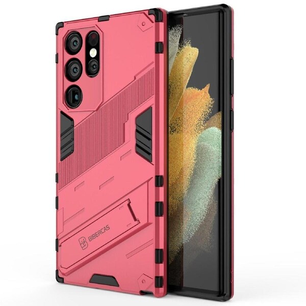 For Samsung S22 Ultra Shockproof Dual-Layer Stand Cover - Pink