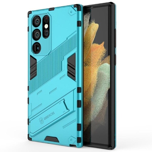 For Samsung S22 Ultra Shockproof Dual-Layer Stand Cover - Blue