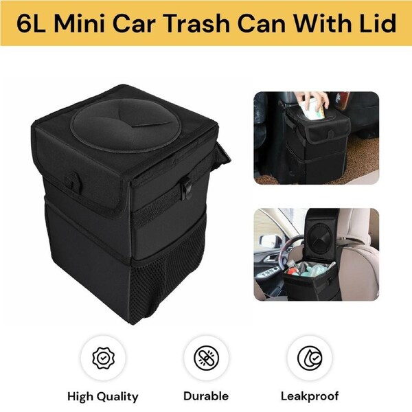 6L Mini Car Trash Can With Lid