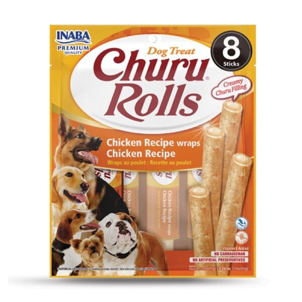 INABA 96 Gram 8 Sticks of Chicken Churu Rolls Treats for Dogs
