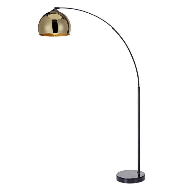 Teamson Home Arquer Arc Floor Lamp with Gold Shade and Black Marble Base