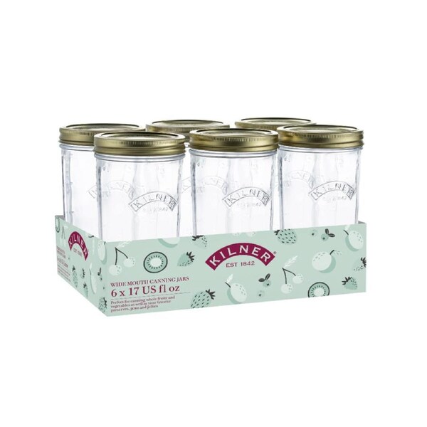 Kilner Wide Mouth Preserve Jar Set 6-Pieces, 500 ml