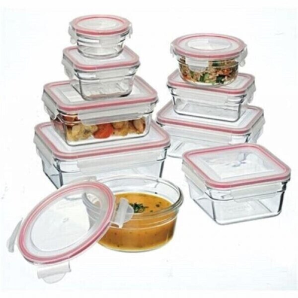Glasslock 9 Piece Tempered Glass Oven Safe Container Set - 28060-Clear/Red