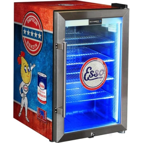 Esso Vintage Fuel Pump Branded Triple Glazed Alfresco 70 Litre Bar Fridge With LED Strip Lights