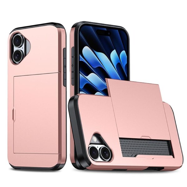 ZUSLAB for Apple iPhone 16 Plus Case Slide Armor Card Holder Protective Shockproof Hard Back Cover (2024) - Rose Gold