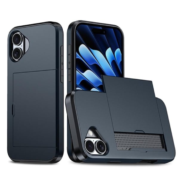 ZUSLAB for Apple iPhone 16 Plus Case Slide Armor Card Holder Protective Shockproof Hard Back Cover (2024) - Dark Blue