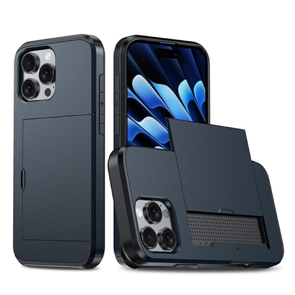 ZUSLAB for Apple iPhone 16 Pro Case Slide Armor Card Holder Protective Shockproof Hard Back Cover (2024) - Dark Blue