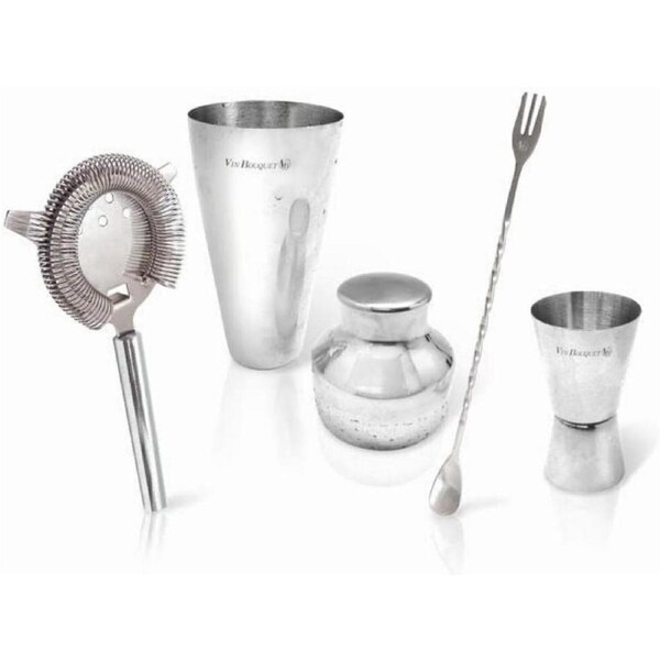 4pc Vin Bouquet Stainless Steel Cocktail Shaker Maker Set in Silver