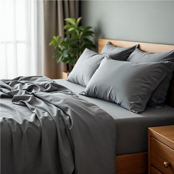 Royal Comfort 2000 Thread Count Bamboo Cooling Sheet Set Ultra Soft Bedding Mid Grey / Double