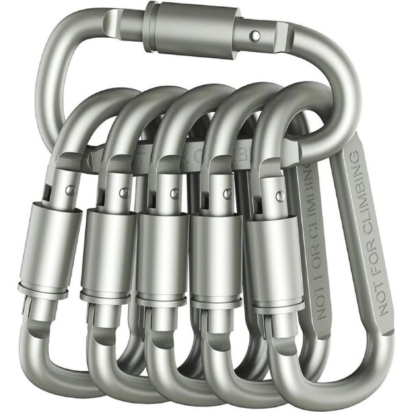 (Pack of 6) Outmate Premium Aluminum D-Ring Locking Carabiners - Lightweight & Durable for Hiking, Camping, Keychains, Dog Leashes & More - NOT for Climbing