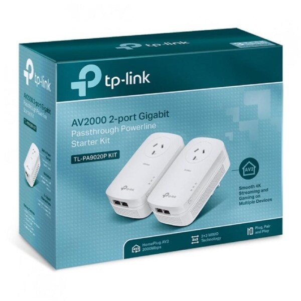 TP-Link TL-PA9020PKIT AV2000 2 Port Gigabit Passthrough Powerline Starter Kit
