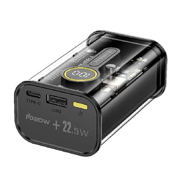Sansai Power Bank 10000mAh 22.5W Dual Output w/ LED Display 9x5 cm Black