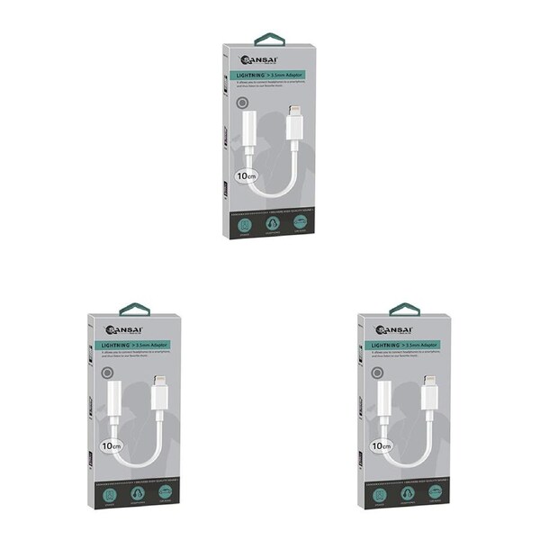 3x Sansai 8-Pin to 3.5 mm Stylish Audio Connector Socket Port 12 cm White