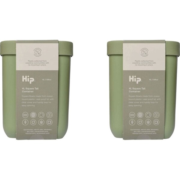 2x HIP 4L BPA Free Square Tall Airtight Stackable Ocean Plastic Container Asstd