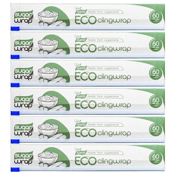 6x SugarWrap Eco Durable Sugar Cane Thin Cling Film Plastic Wrap 30cm x 60m