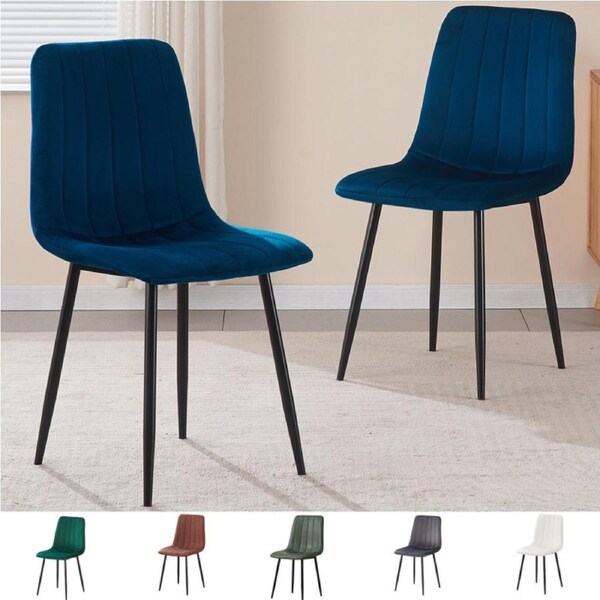 BRIBRION 2x Blue Upholstered Velvet Dining Chair Black Metal Legs For Living Study room Cafe Office Kitchen Fabric