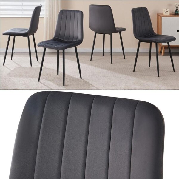 BRIBRION 4x Grey Upholstered Velvet Dining Chair Black Metal Legs For Living Study room Cafe Office Kitchen Fabric