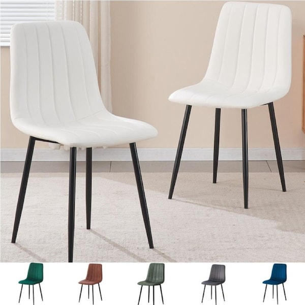 BRIBRION 2x White Leather PU Dining Chair Black Metal Legs For Living Study room Cafe Office Kitchen