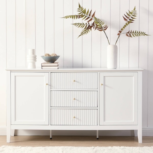 Zara Fluted 3 Drawer 2 Door Buffet - White
