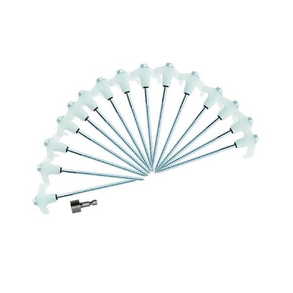 15x Heavy Duty Steel Screw / Drill Camping Tent Pegs with Glow in The Dark Head