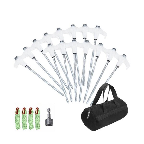 Heavy Duty Steel Drill Screw in Camping Tent Pegs Glow in The Dark Head + Ropes