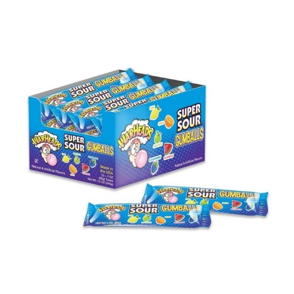 12 Pack x Warheads Super Sour 10-Ball Gumball Tube 56g