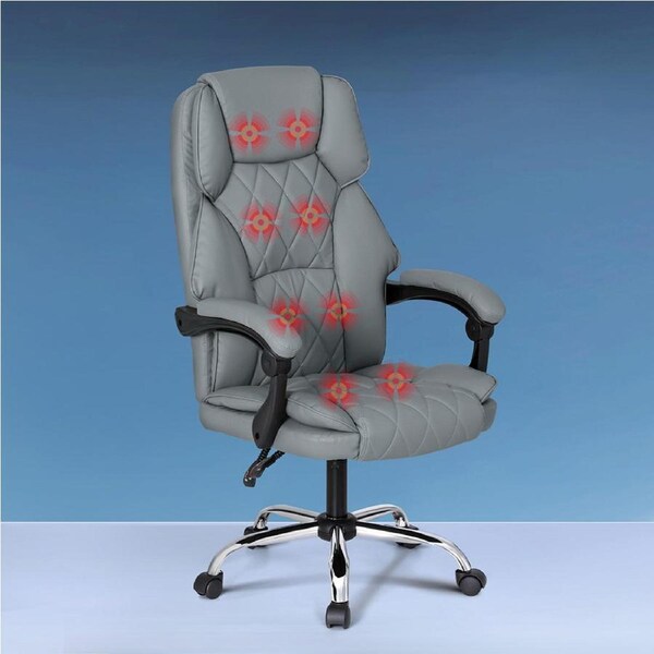 Artiss Massage Office Chair 8 -Point Executive Computer Gaming Chairs Black PU Leather Grey