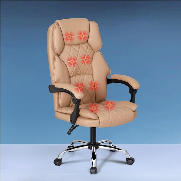 Artiss Massage Office Chair 8 -Point Executive Computer Gaming Chairs Brown PU Leather Black