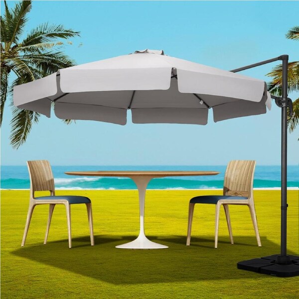 InstaHut 3m Outdoor Umbrella w/Base Cantilever Beach Roma 360 Degree Tilt Grey