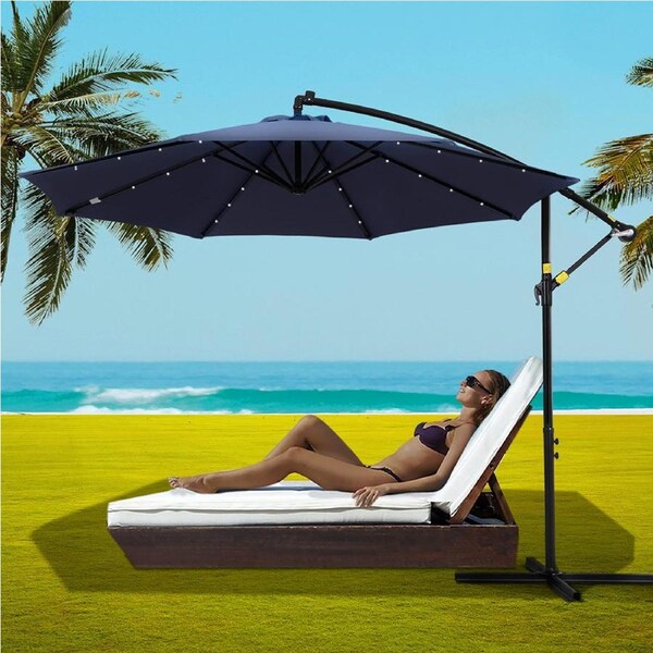 InstaHut Outdoor Umbrella 3M Cantilever Beach LED Umbrellas Garden Shade Patio