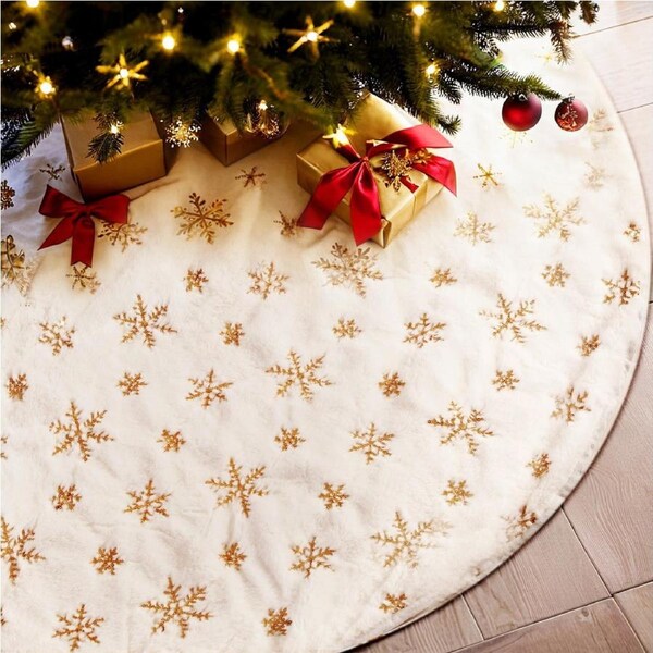 90cm Christmas Tree Skirt Jingle Jollys Snowflake Ornaments Xmas Decorations