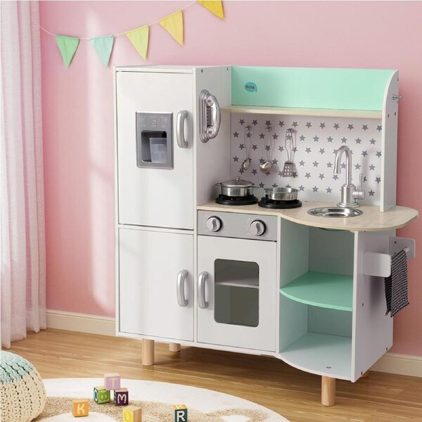 1X Keezi Kids Kitchen Wooden Pretend Play Sets Cooking Toys Oven Fridge 85CM Green