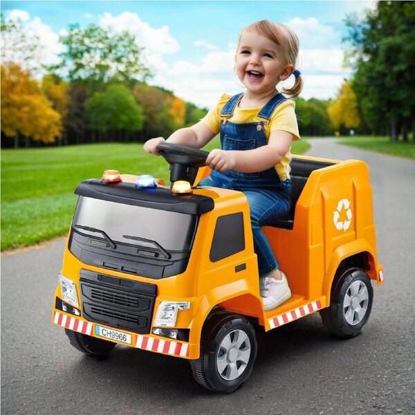 12V Kids Ride On Car Rigo Electric Truck Police Light Music Yellow