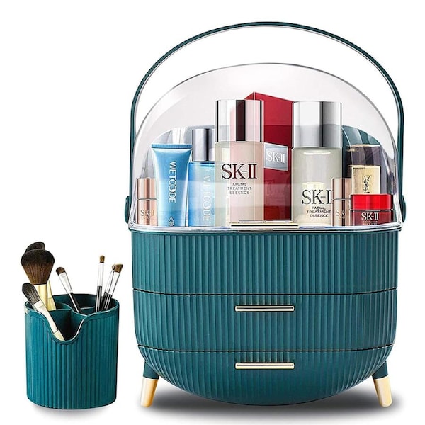 KIISS Makeup Organizer Drawer Cosmetic Carry Case Storage Box Jewellery Holder Stand With Brush Box-Green