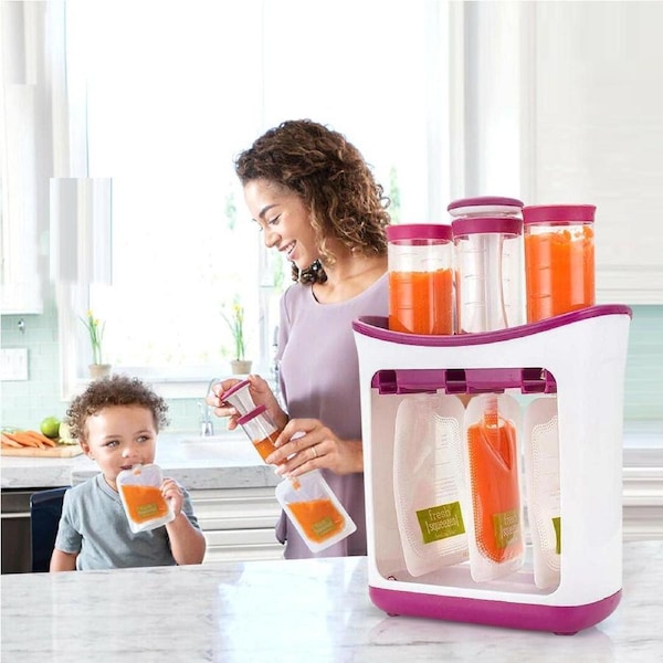 Infant Baby Feeding Food Squeeze Station Toddler Fruit Maker Dispenser Storage