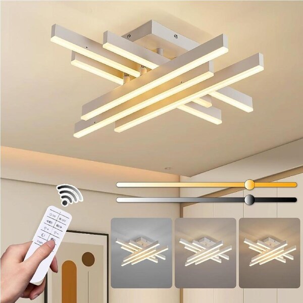 Modern Dimmable LED Ceiling Light Fixture - 6-Light White Flush Mount with Remote