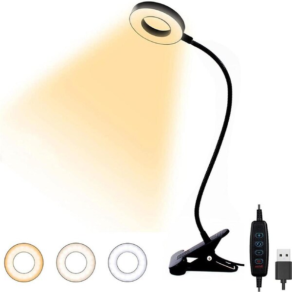 48 LED USB Desk Lamp with Clamp, 3 Color 10 Dimming, Eye Protection Reading Light