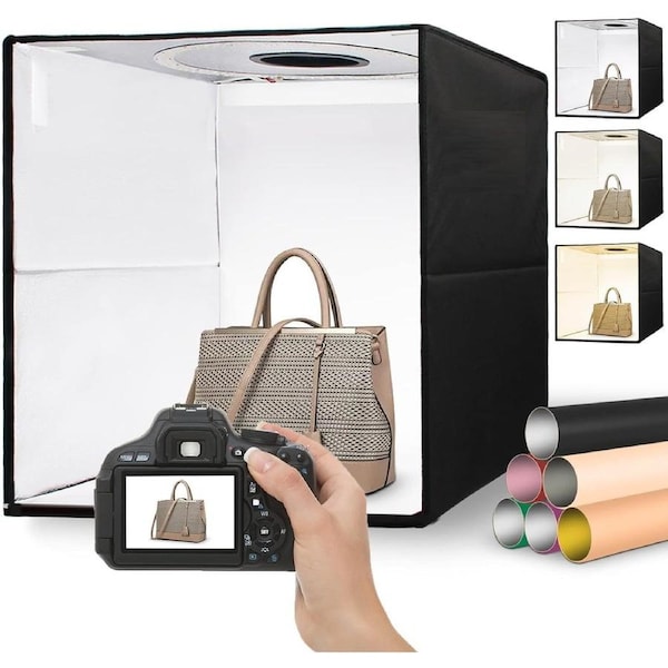 Portable Photo Studio Light Box 16x16 Professional Dimmable Tent Kit with 144 LEDs & 6 Color Backgrounds