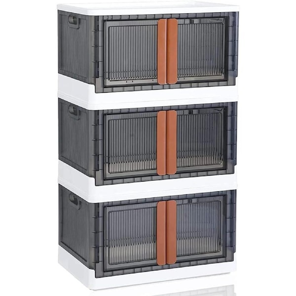 Collapsible Plastic Storage Bins with Lids - 3 Pack