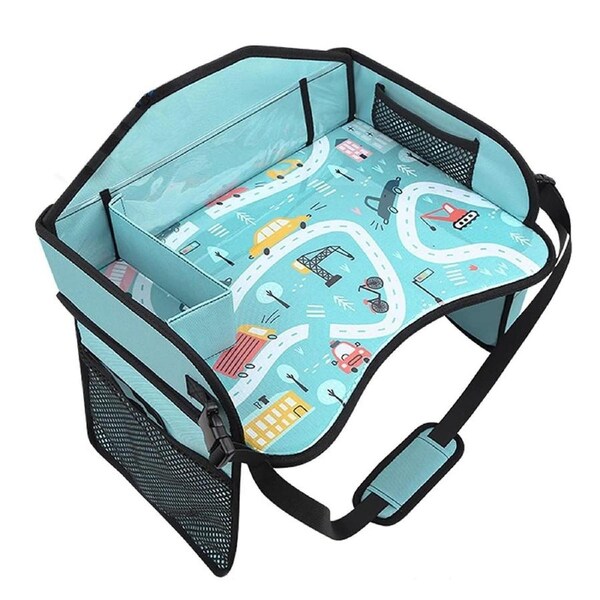 Kids Travel Tray for Car Seat - Toddler Organizer - Blue